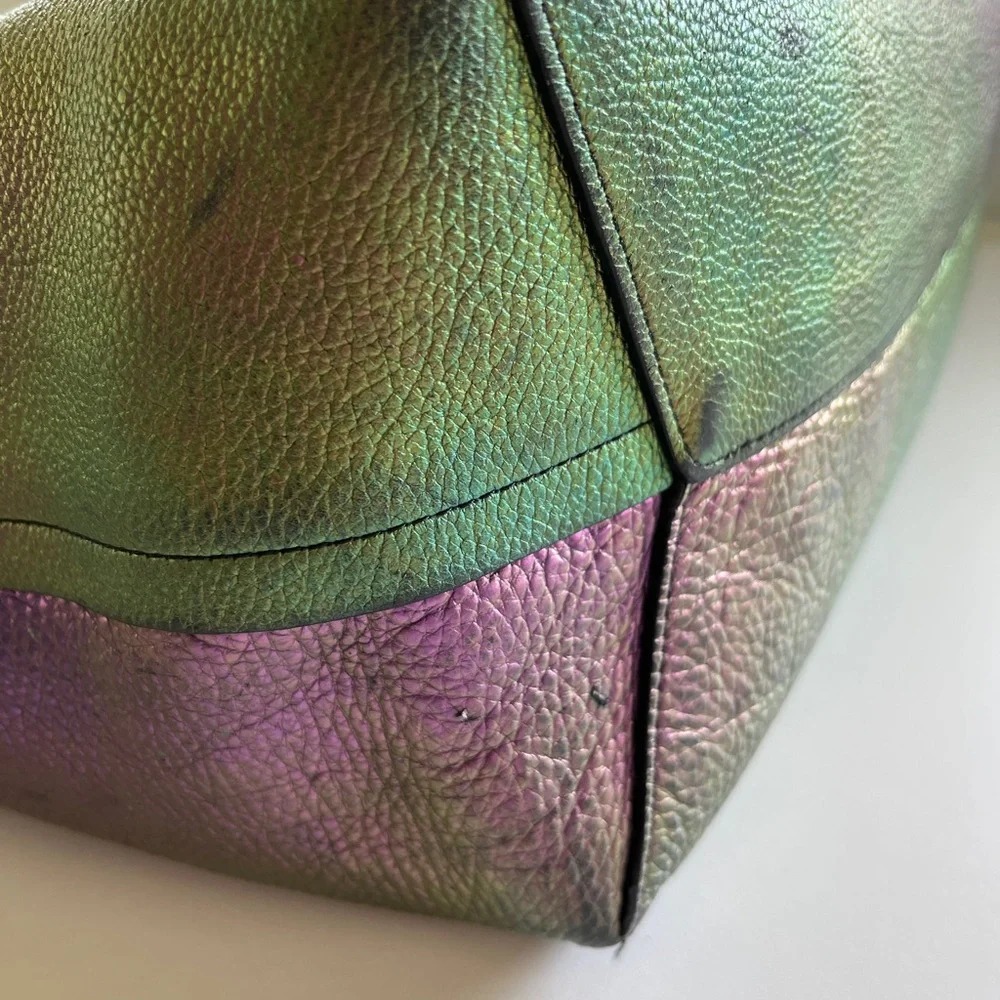Coach Multicolor Iridescent Holographic Tote Bag Good Shape Purple Silver Flaws - Picture 10 of 16